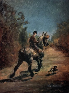  jinete Pintura - Caballo y jinete con un perrito 1879 Toulouse Lautrec Henri de
